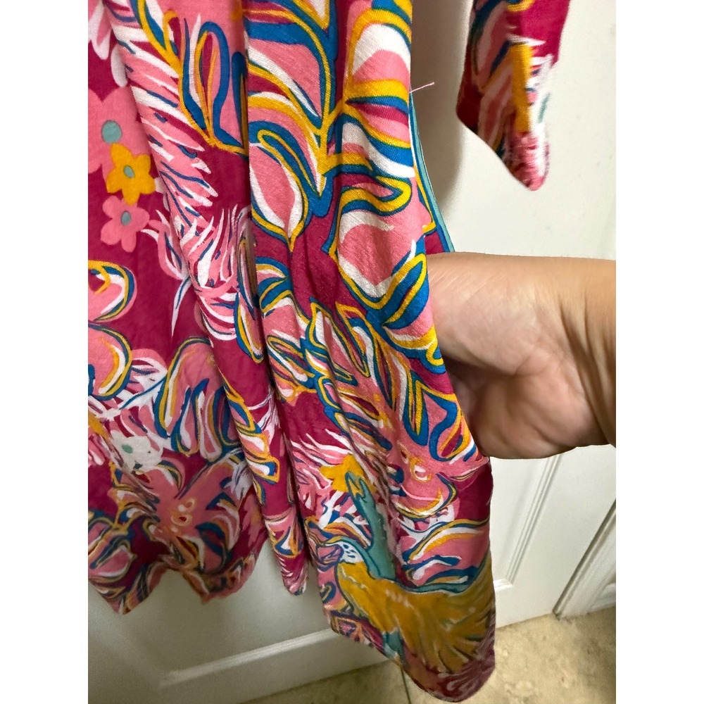 Simply Southern Tropical Parrot Dress Small Pink Palm Leaf Sharkbite Pockets NWT - Picture 8 of 10